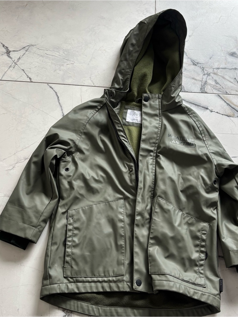 Zara Olive Green Kids Raincoat with Hood